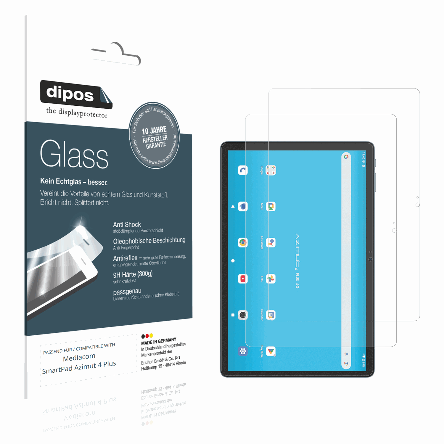 Matte Displayschutzfolie von dipos passend für Mediacom SmartPad Azimut 4 Plus, 9H kratzfest und blasenfrei montiert