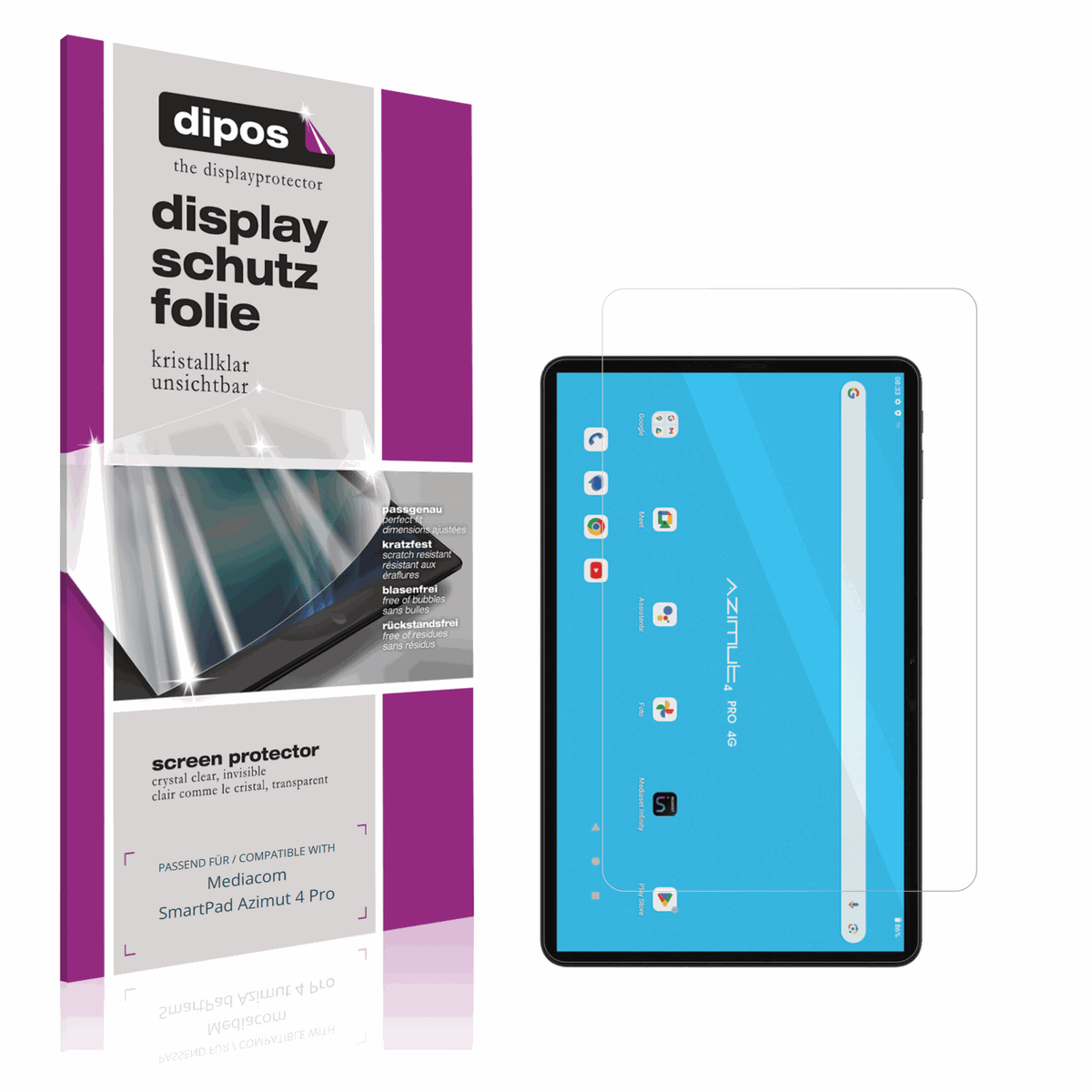 Klare Displayschutzfolie von dipos passend für Mediacom SmartPad Azimut 4 Pro, präziser Zuschnitt und blasenfrei montiert