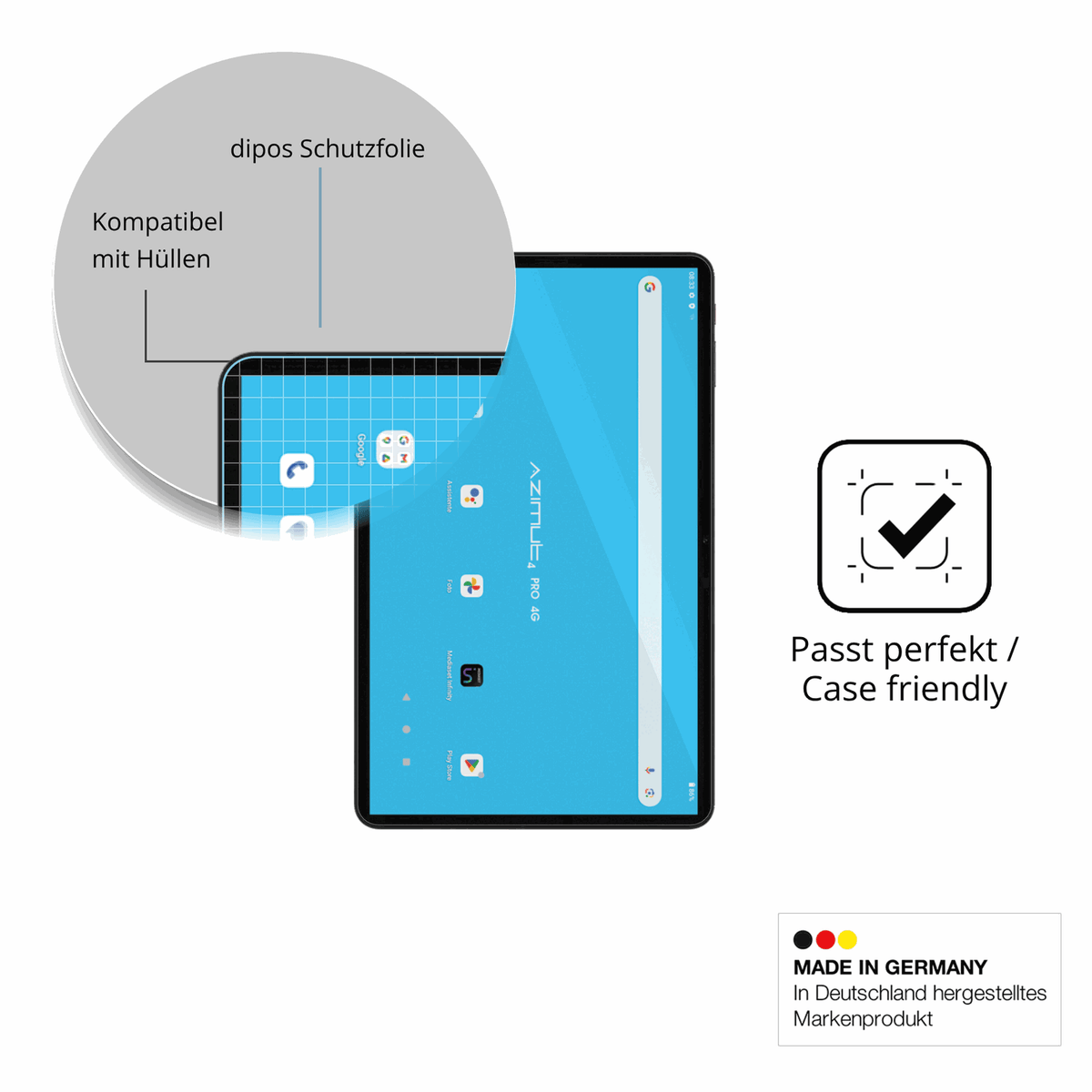 Schutzfolie mit optimaler Passform, zur Verwendung mit Hüllen geeignet