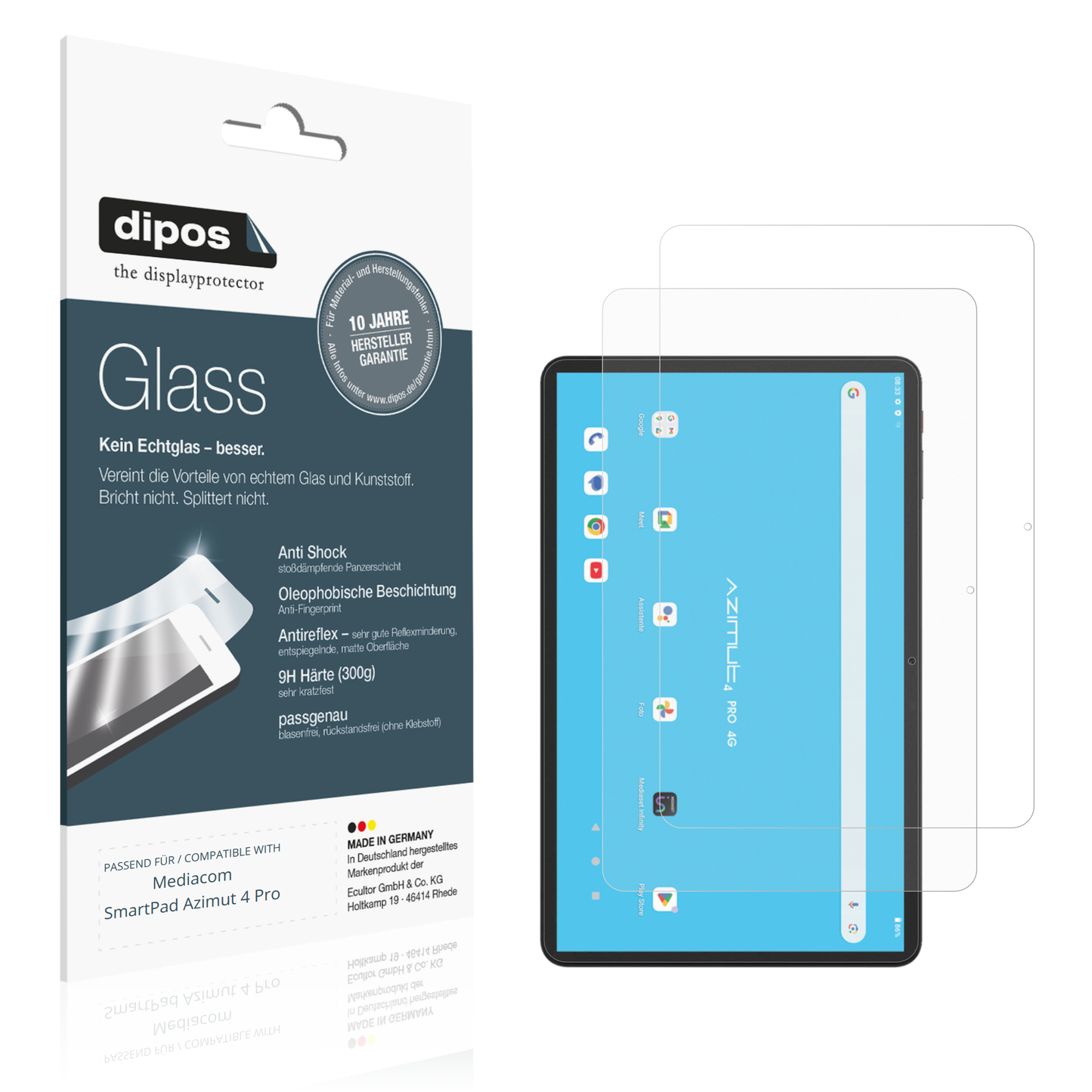 Matte Displayschutzfolie von dipos passend für Mediacom SmartPad Azimut 4 Pro, 9H kratzfest und blasenfrei montiert