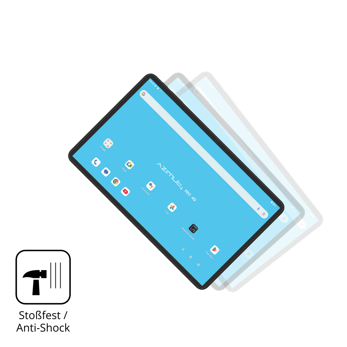 Schutz gegen Kratzer auf dem Mediacom SmartPad Azimut 4 Pro Glas durch Schlüssel, Stöße gegen die Tischkante oder Stürze