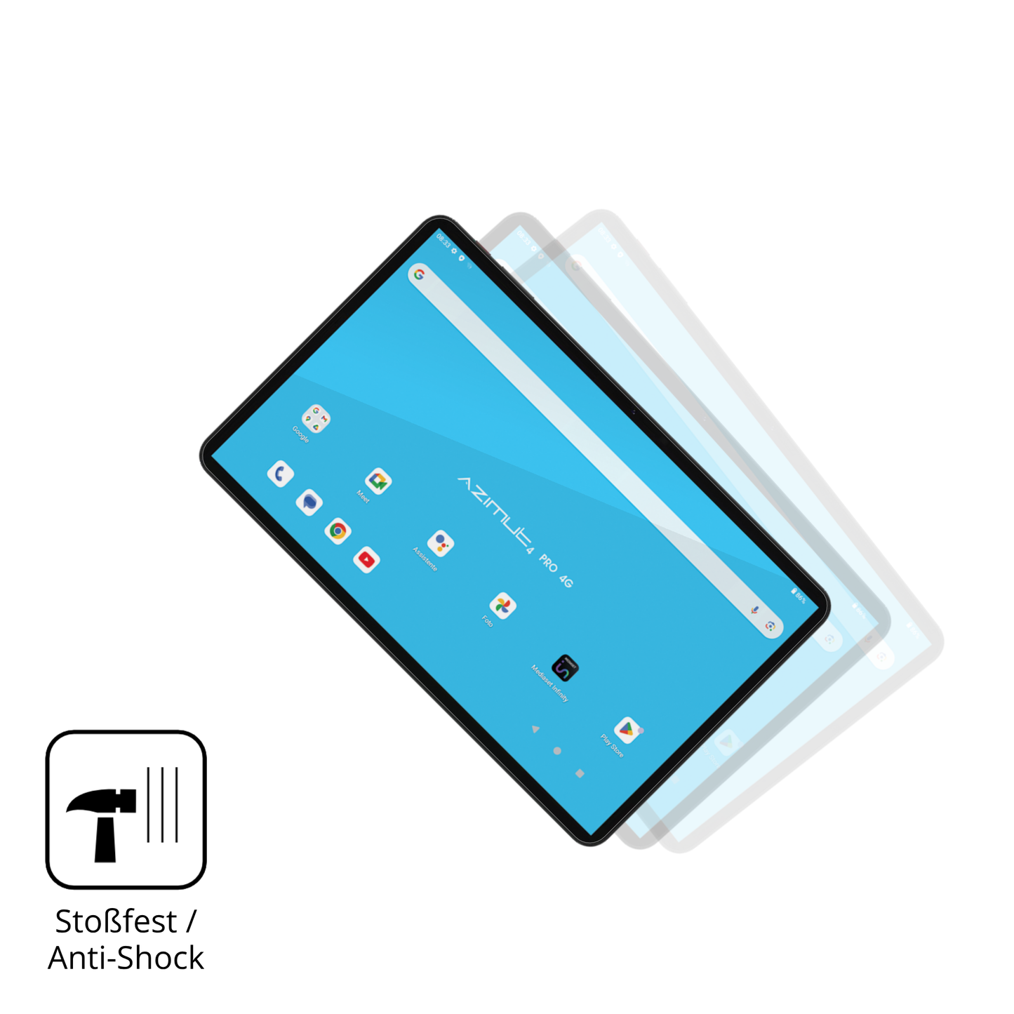 Schutz gegen Kratzer auf dem Mediacom SmartPad Azimut 4 Pro Glas durch Schlüssel, Stöße gegen die Tischkante oder Stürze