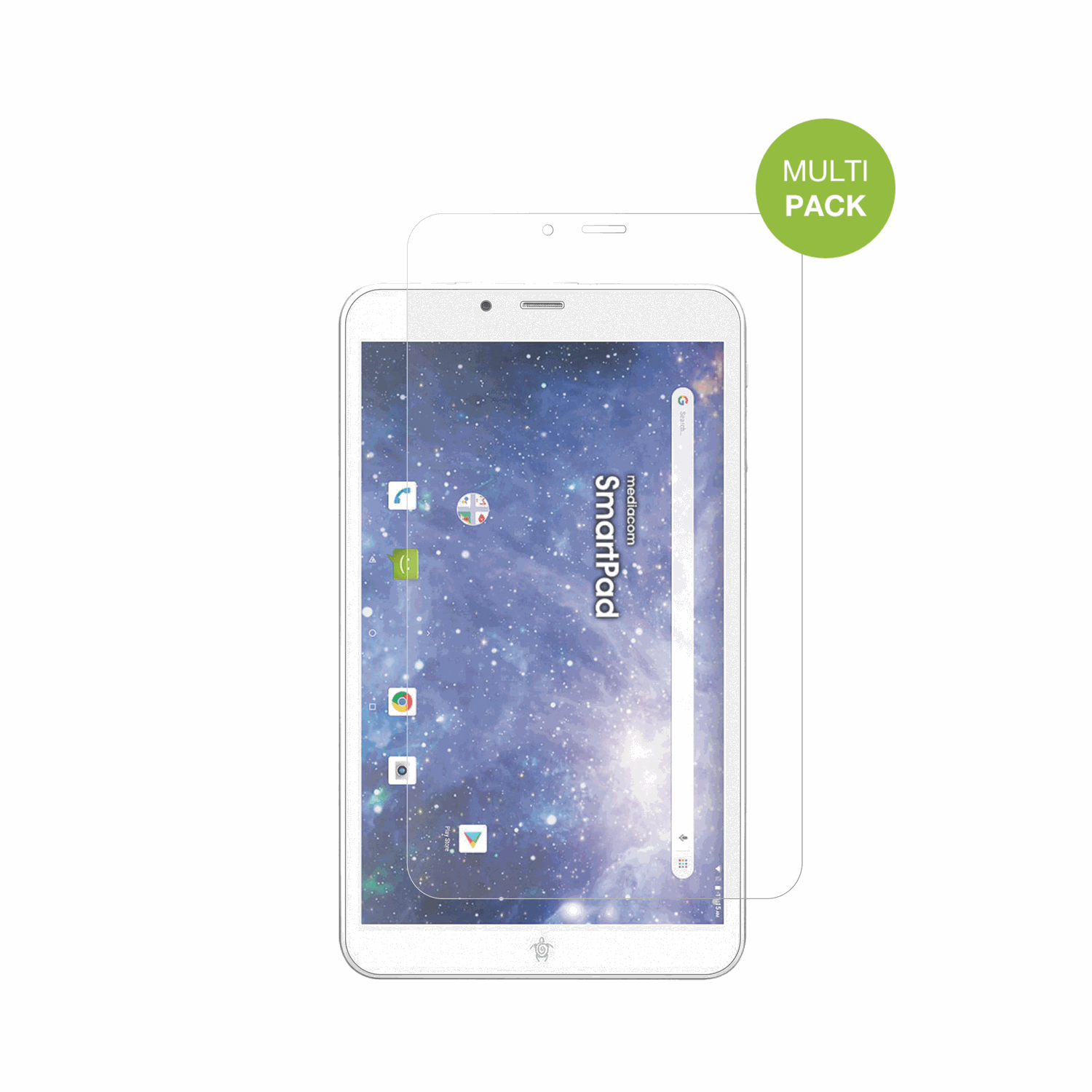 MediacomSmartPad YIO 8 mit aufgebrachter dipos Displayschutzfolie, die lästige Fingerabdrücke minimiert