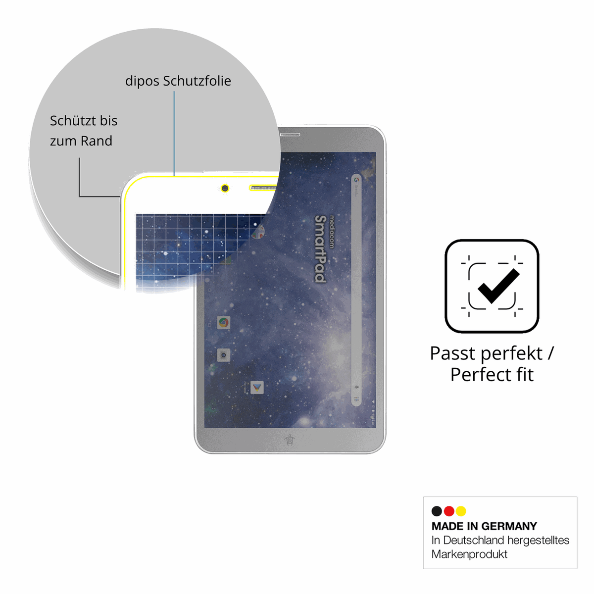 Schutz gegen Kratzer auf dem Mediacom SmartPad YIO 8 Glas durch Schlüssel oder Ähnliches