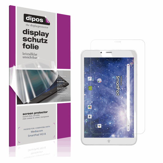 Klare Displayschutzfolie von dipos passend für Mediacom SmartPad YIO 8, präziser Zuschnitt und blasenfrei montiert