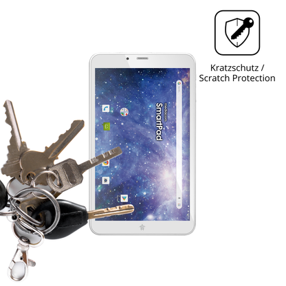 Schutz gegen Kratzer auf dem Mediacom SmartPad YIO 8 Glas durch Schlüssel oder Ähnliches