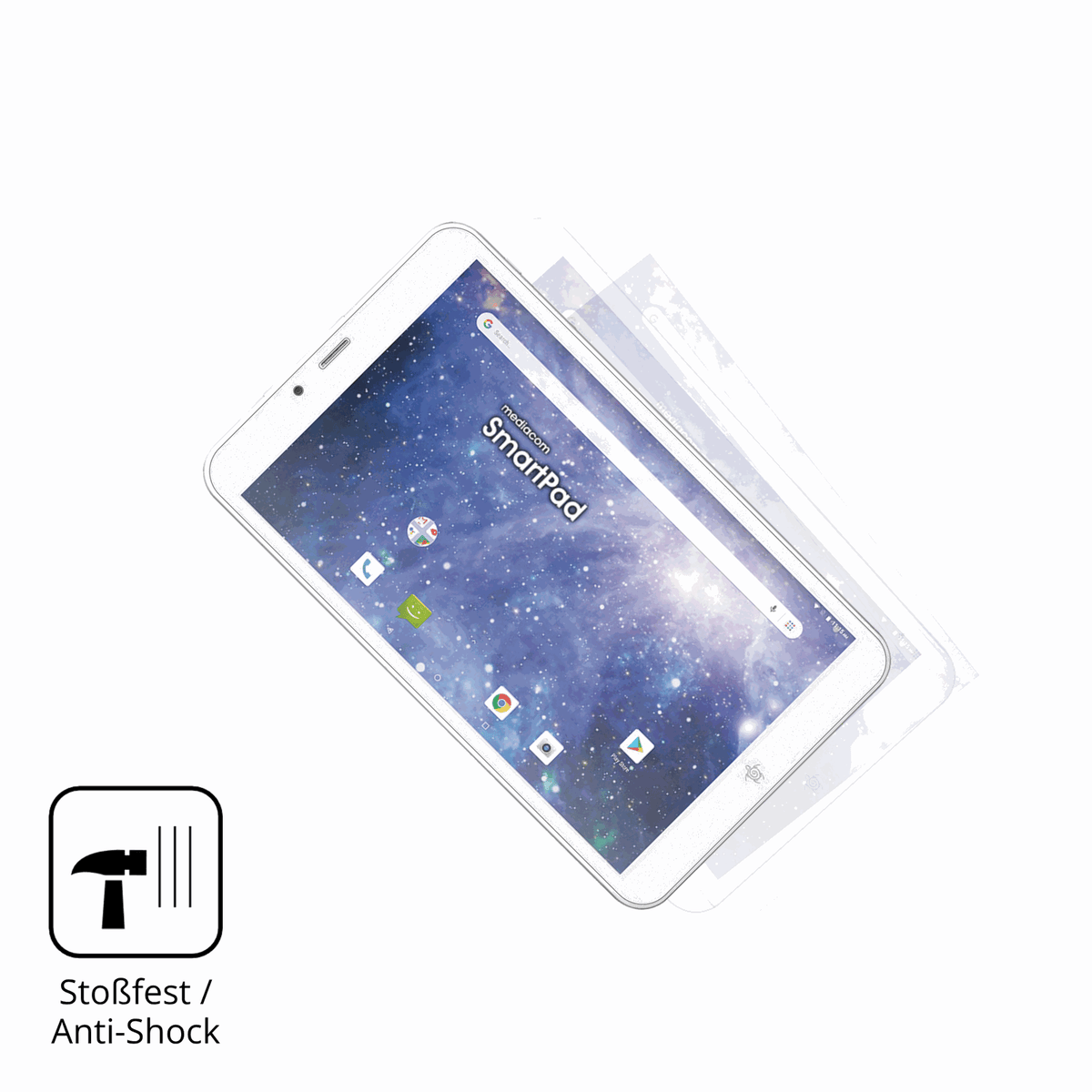 Schutz gegen Kratzer auf dem Mediacom SmartPad YIO 8 Glas durch Schlüssel, Stöße gegen die Tischkante oder Stürze