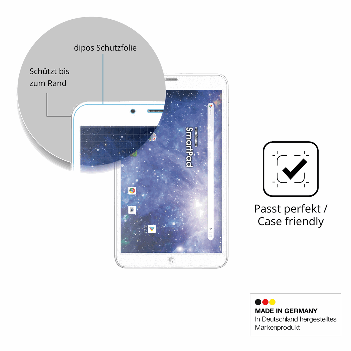 Schutzglasfolie mit optimaler Passform, zur Verwendung mit Hüllen geeignet