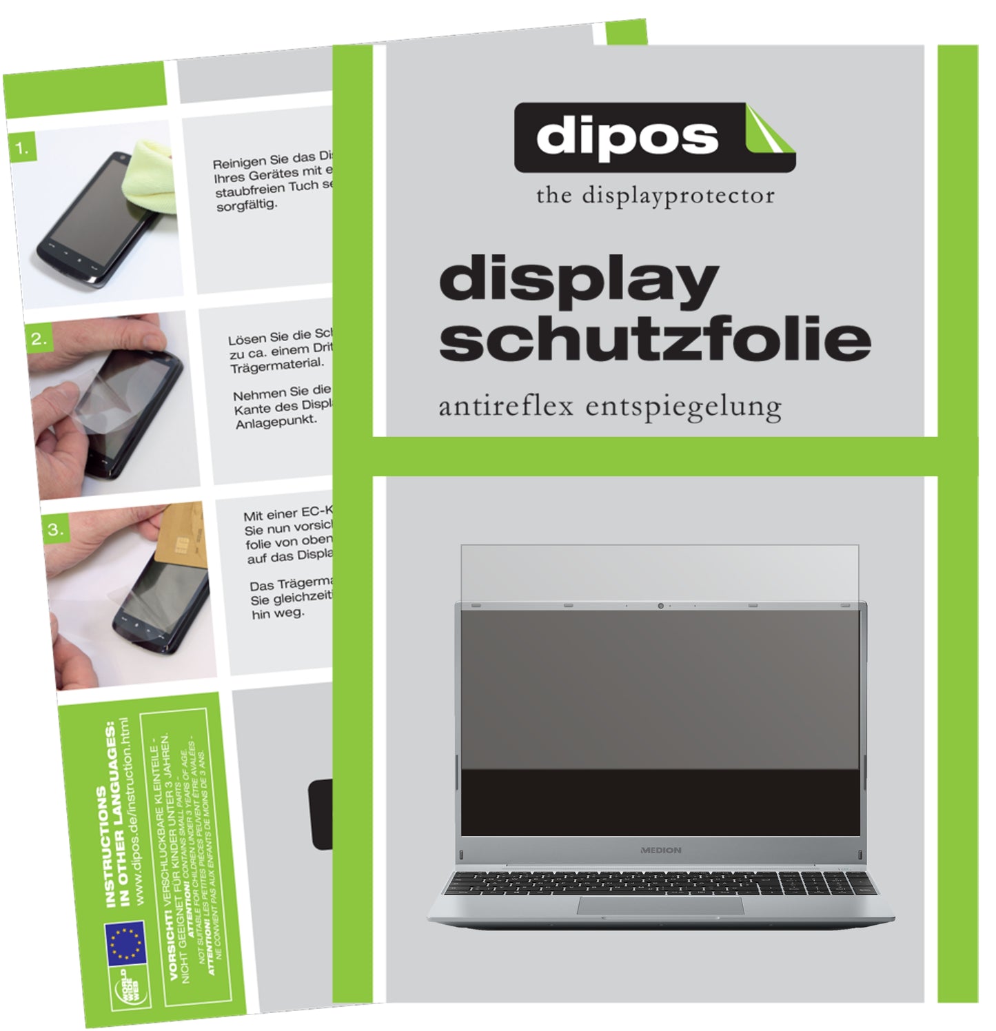 Matte Displayschutzfolie von dipos passend für Medion Akoya E15408, präziser Zuschnitt und blasenfrei montiert