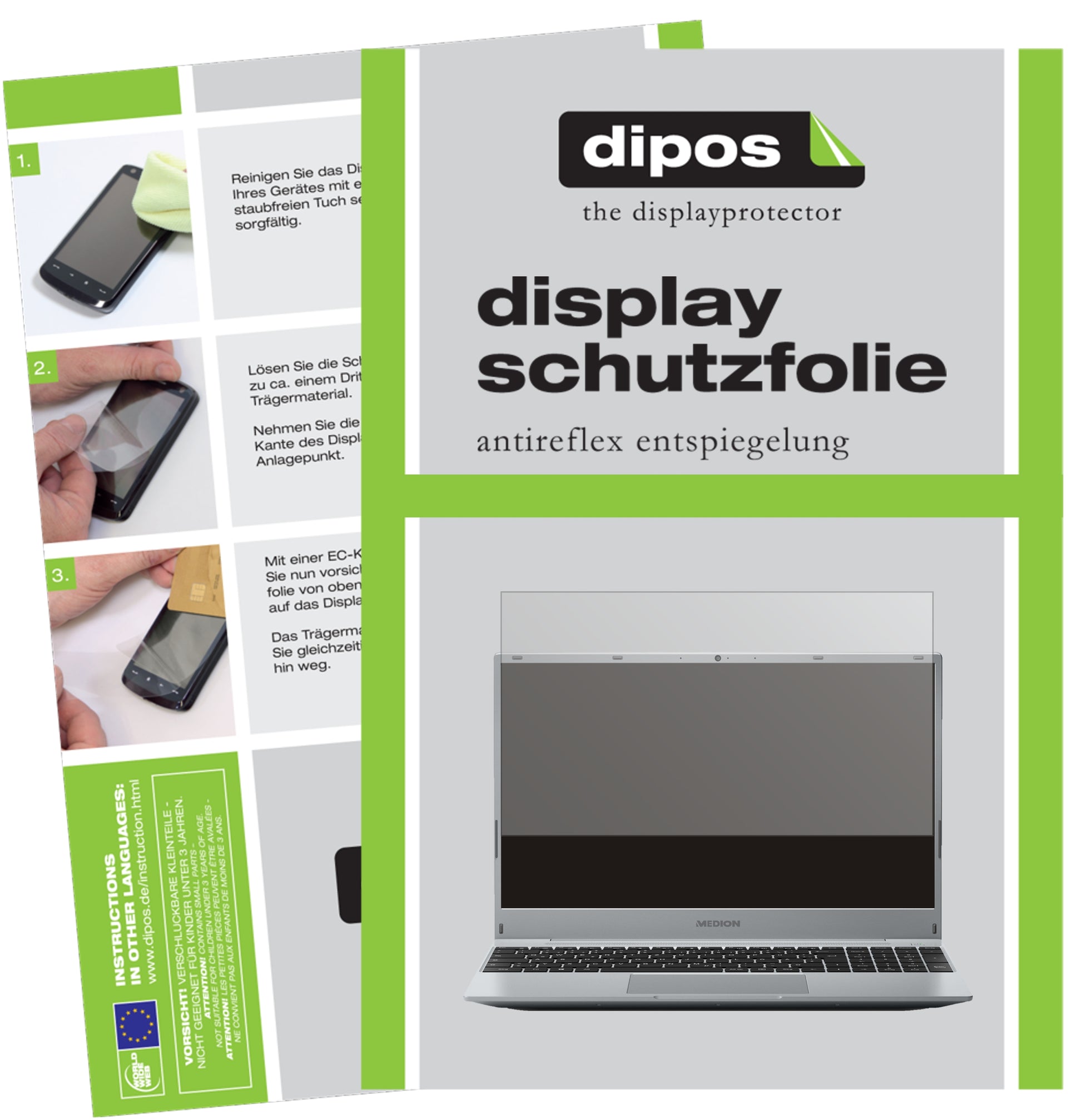 Matte Displayschutzfolie von dipos passend für Medion Akoya E15408, präziser Zuschnitt und blasenfrei montiert