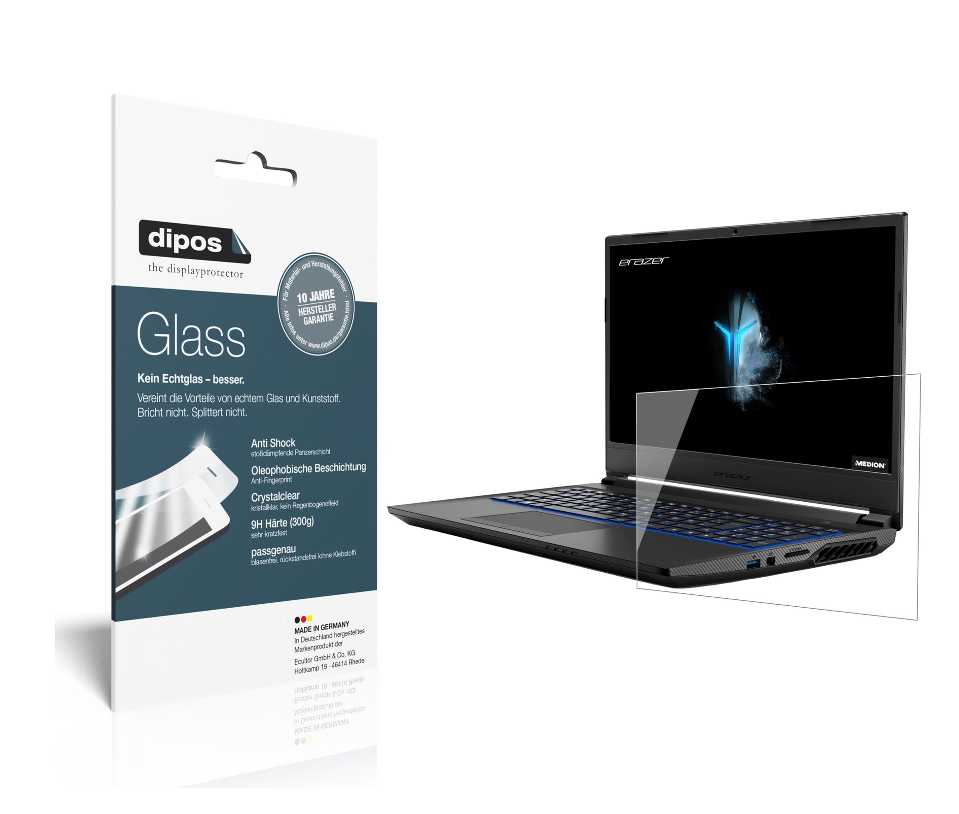 Klare Displayschutzfolie von dipos passend für Medion Erazer P15609, 9H kratzfest und blasenfrei montiert