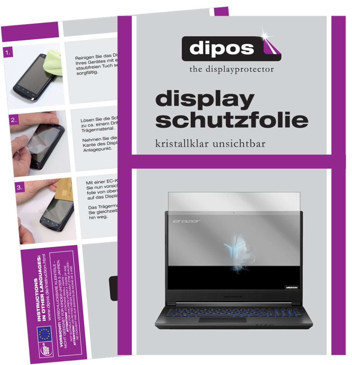 Klare Displayschutzfolie von dipos passend für Medion Erazer P15805, präziser Zuschnitt und blasenfrei montiert