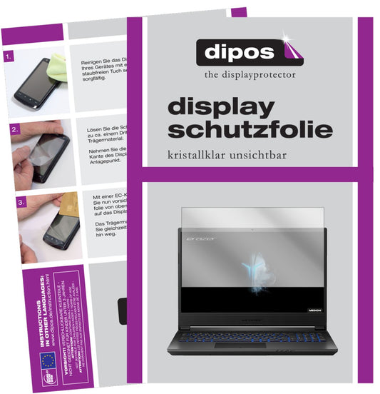 Klare Displayschutzfolie von dipos passend für Medion Erazer P15805, präziser Zuschnitt und blasenfrei montiert