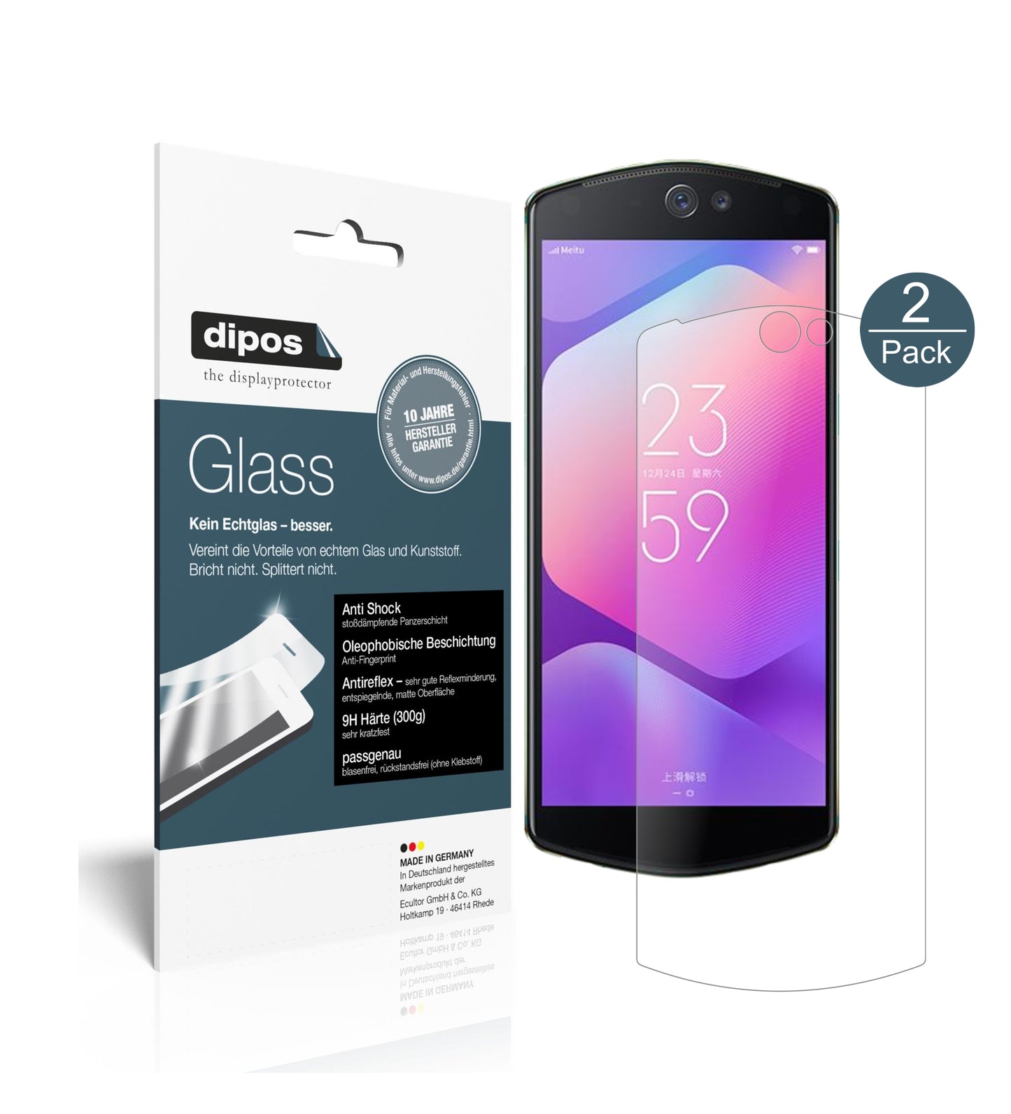 Mattes Panzerglas: Schutz vor Brüchen, Fingerabdrücken und Bildschirmblendung für Meitu-T9