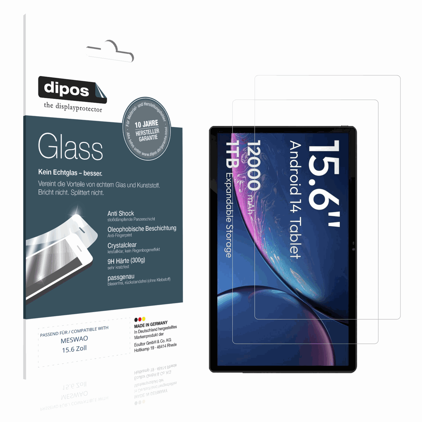 2x Screen Protector for MESWAO 15.6 Zoll Flexible Glass 9H dipos