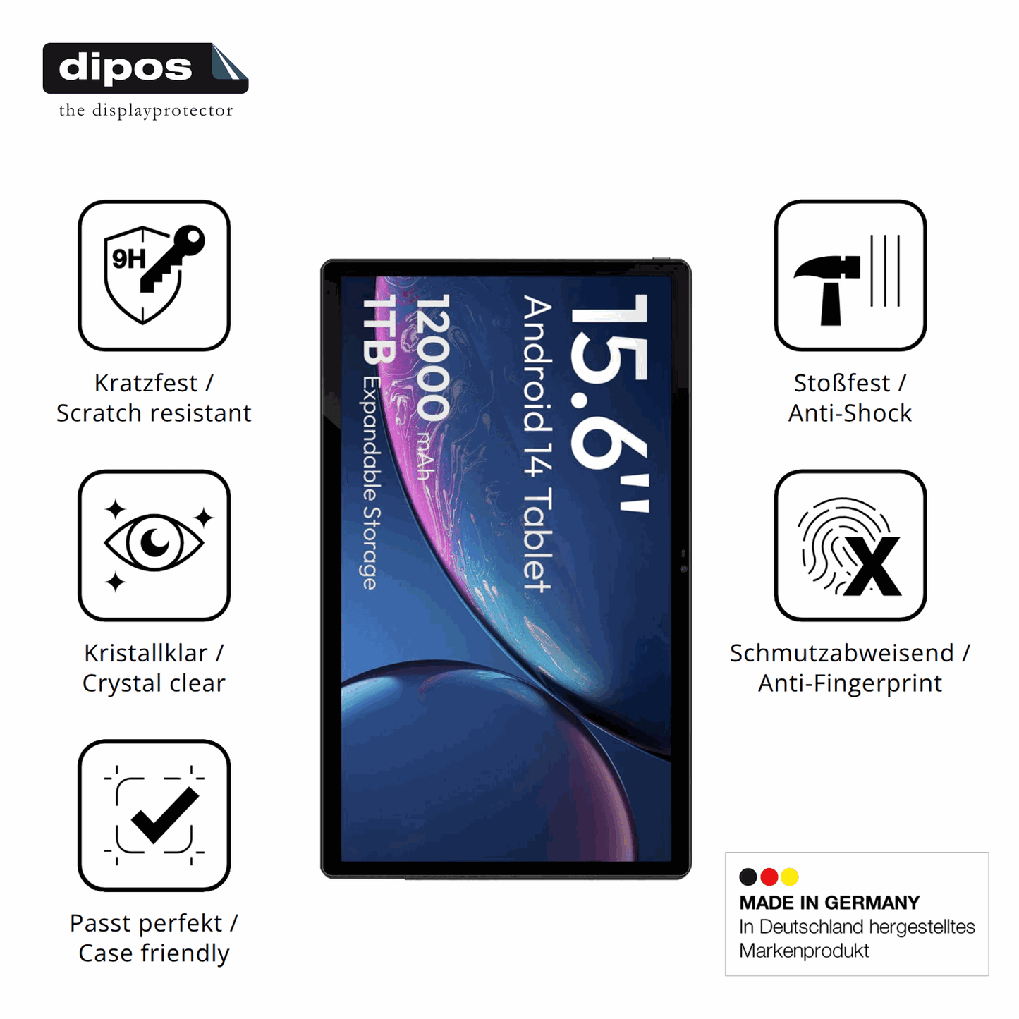 2x Screen Protector for MESWAO 15.6 Zoll Flexible Glass 9H dipos