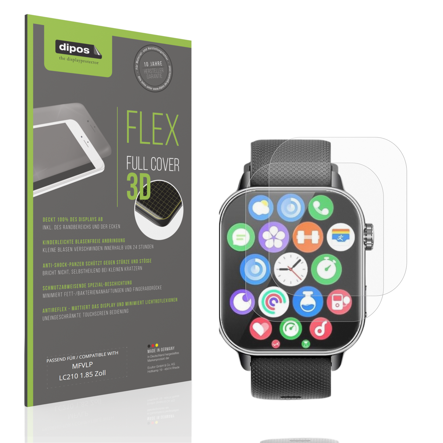 Matte Displayschutzfolie von dipos passend für MFVLP LC210 1.85 Zoll, 100% Displayabdeckung und blasenfreie Montage