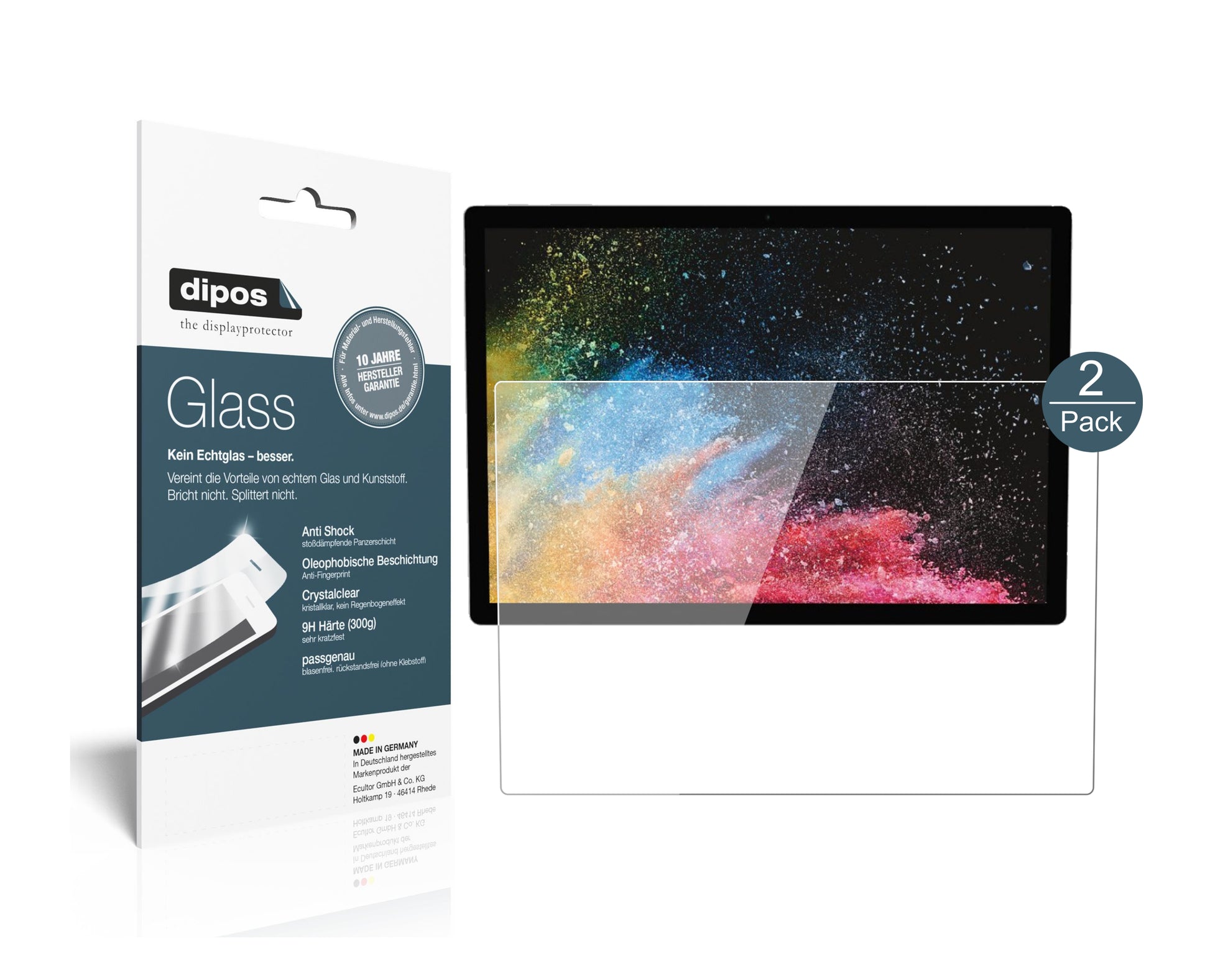 Klare Displayschutzfolie von dipos passend für Microsoft Surface Book 3 13.5 Zoll, 9H kratzfest und blasenfrei montiert
