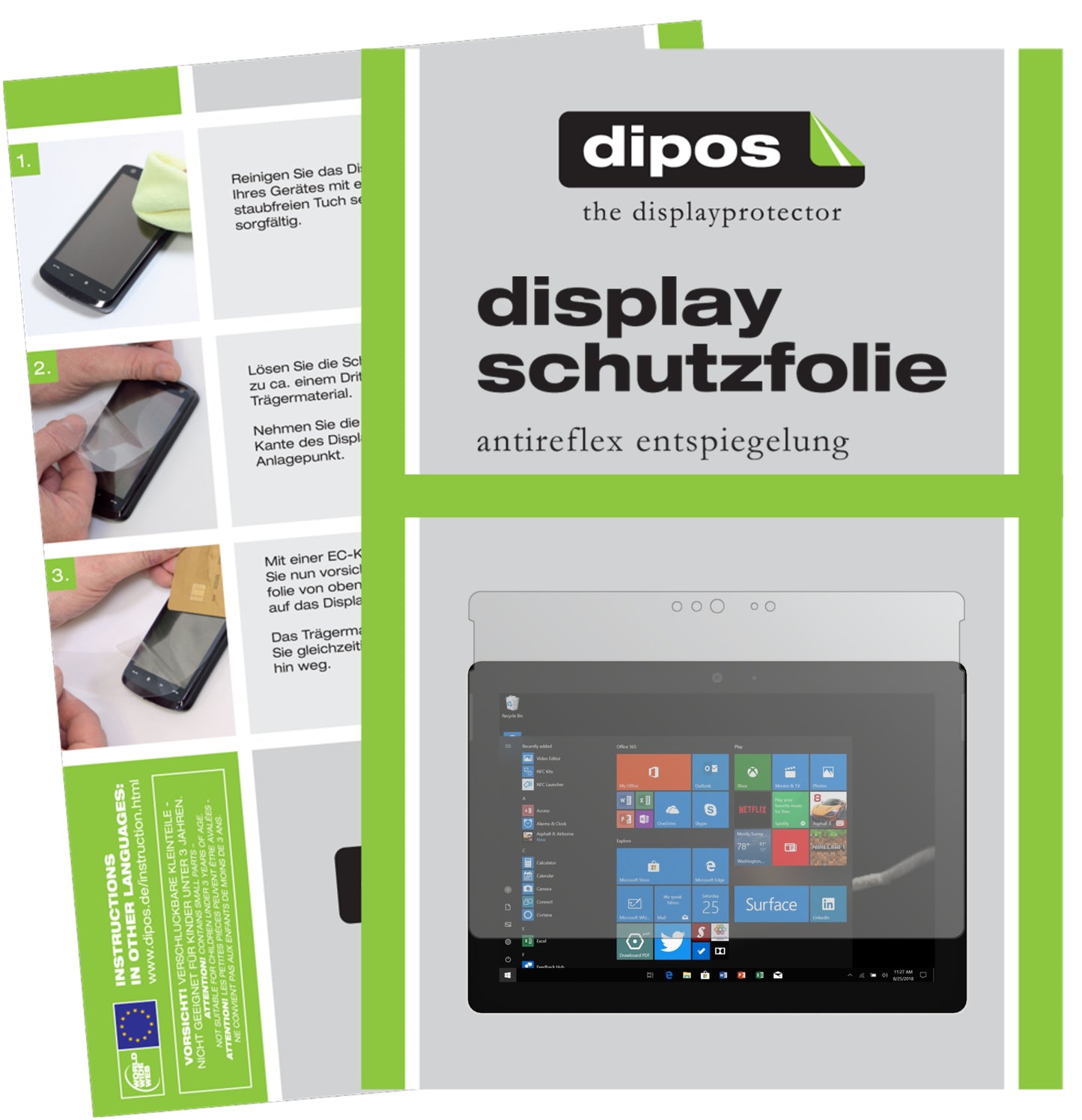 Matte Displayschutzfolie von dipos passend für Microsoft Surface Go 2, präziser Zuschnitt und blasenfrei montiert