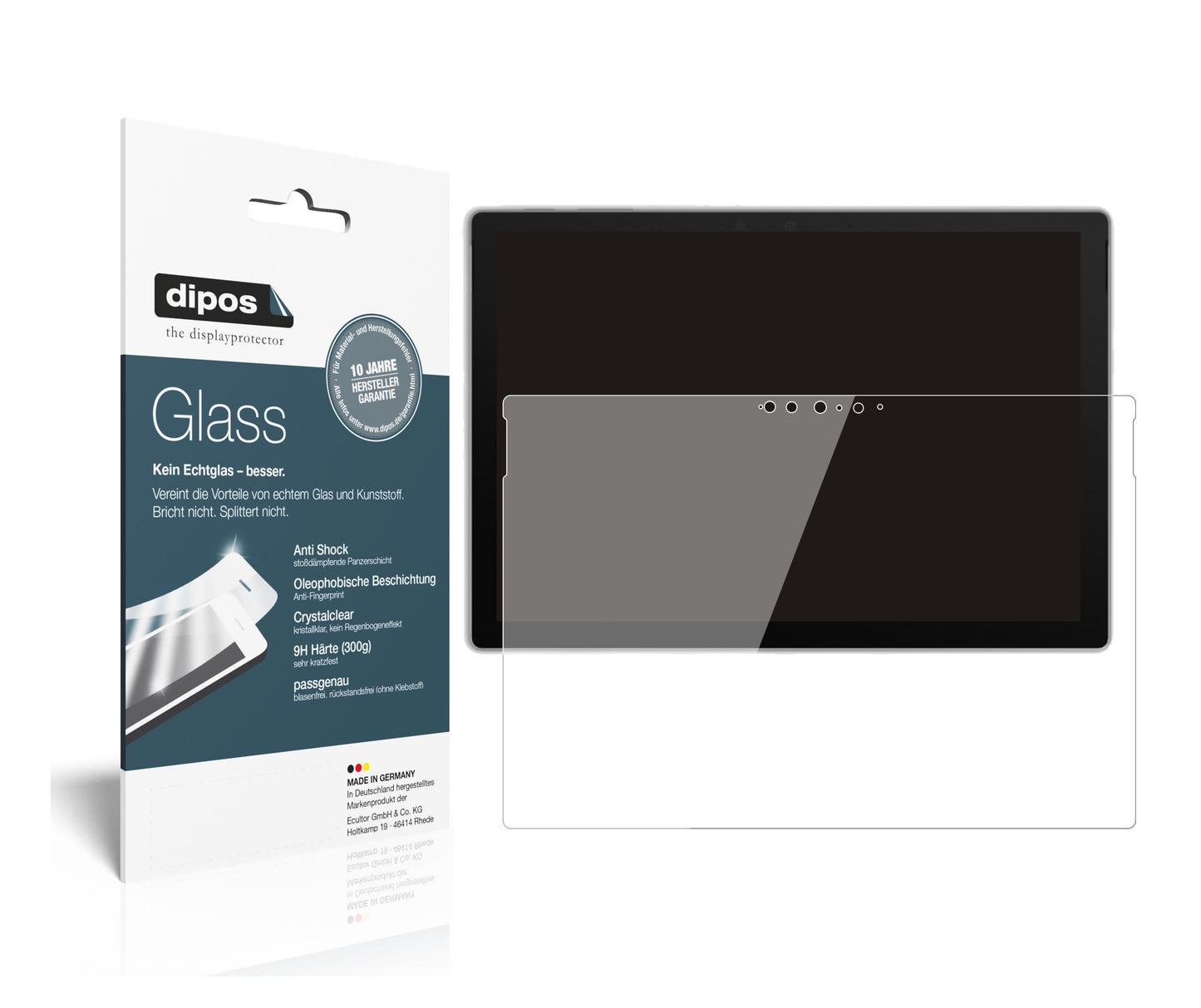 Klare Displayschutzfolie von dipos passend für Microsoft Surface Pro 7 Plus, 9H kratzfest und blasenfrei montiert
