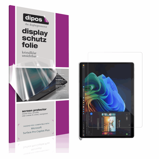 Klare Displayschutzfolie von dipos passend für Microsoft Surface Pro Copilot Plus, präziser Zuschnitt und blasenfrei montiert