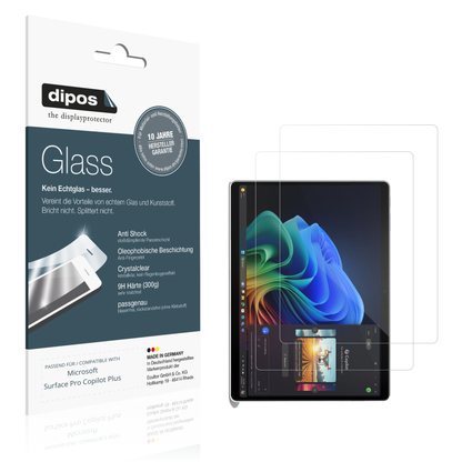 Klare Displayschutzfolie von dipos passend für Microsoft Surface Pro Copilot Plus, 9H kratzfest und blasenfrei montiert