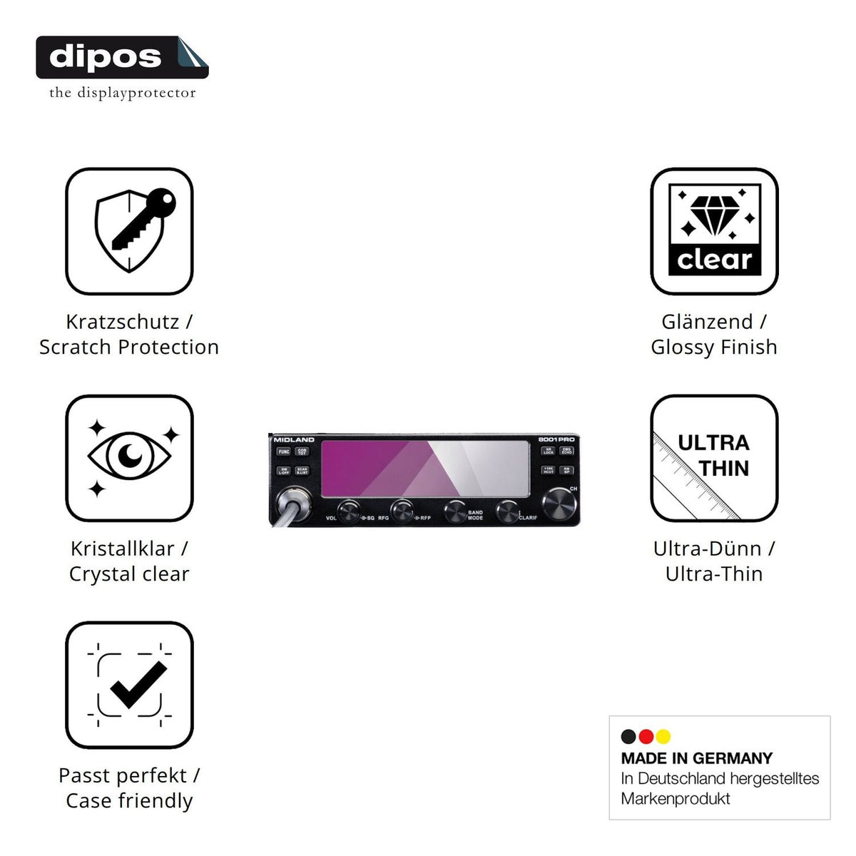 2x Screen Protector for Midland 8001 Pro Protection Crystal Clear dipos