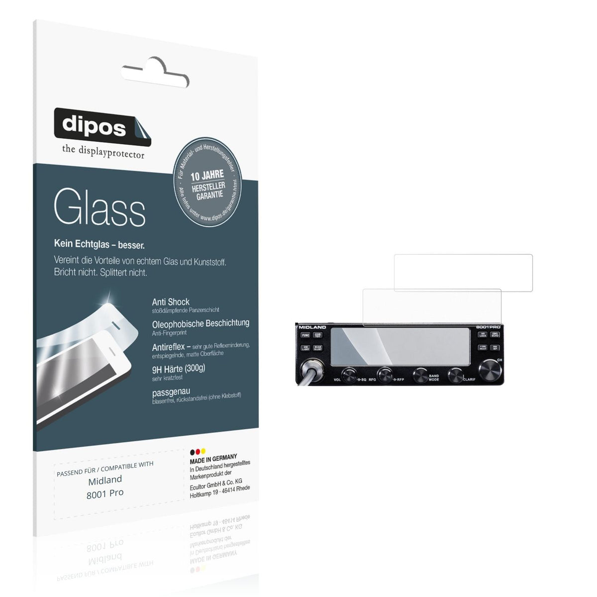 2x Screen Protector for Midland 8001 Pro matte Flexible Glass 9H dipos