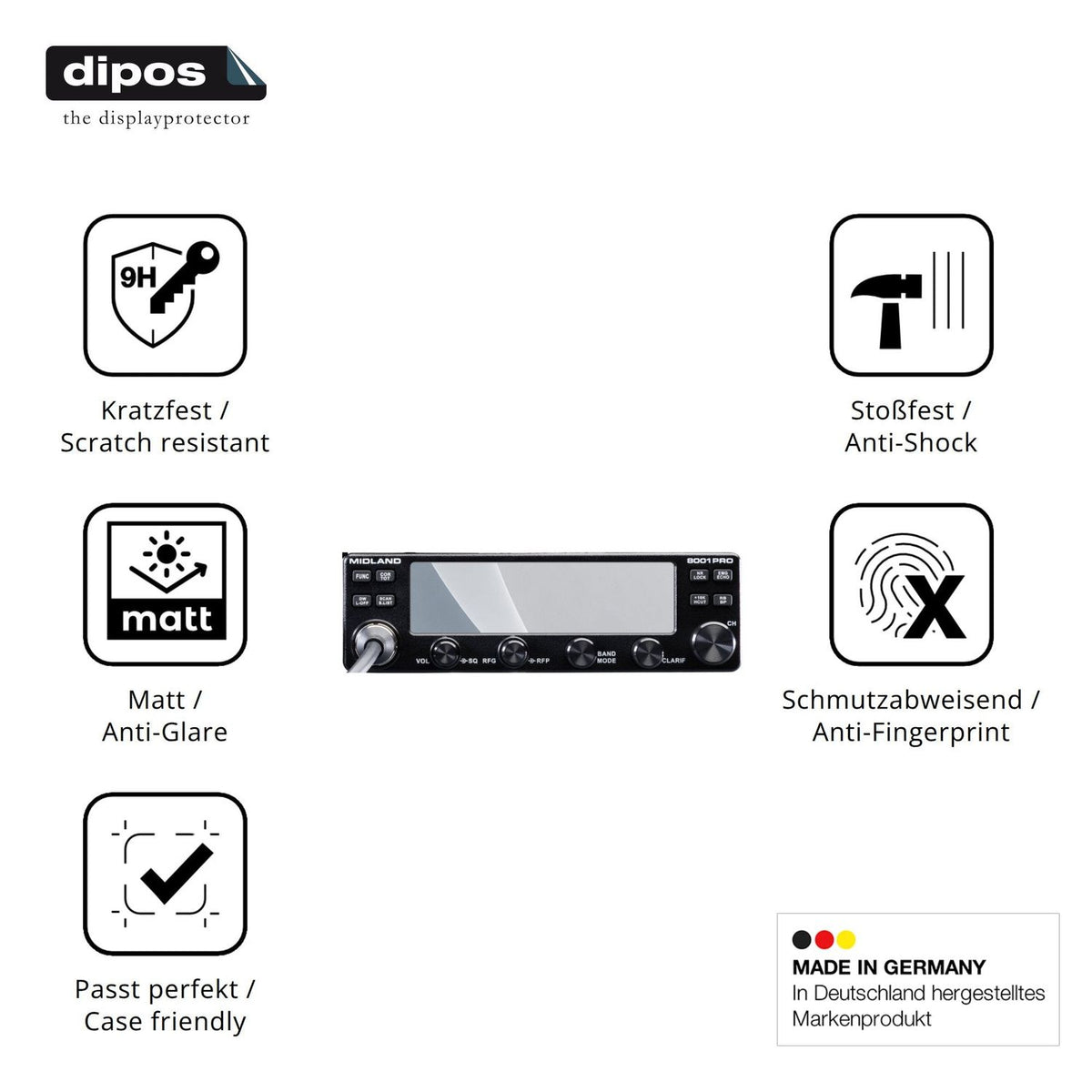 2x Screen Protector for Midland 8001 Pro matte Flexible Glass 9H dipos