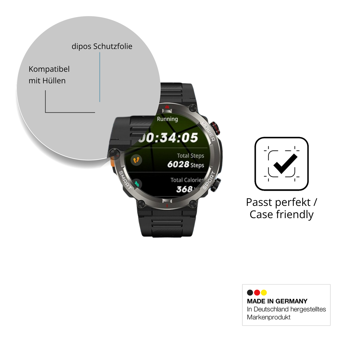 Schutzfolie mit optimaler Passform, zur Verwendung mit Hüllen geeignet