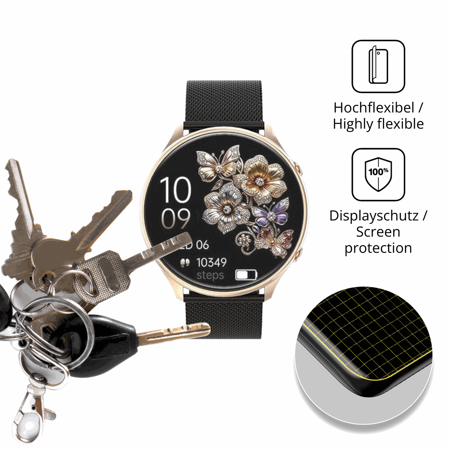 dipos Displayschutz für Miecgth S51 1.39 Zoll, transparente Oberfläche, perfekte Passform auch für die Rundungen