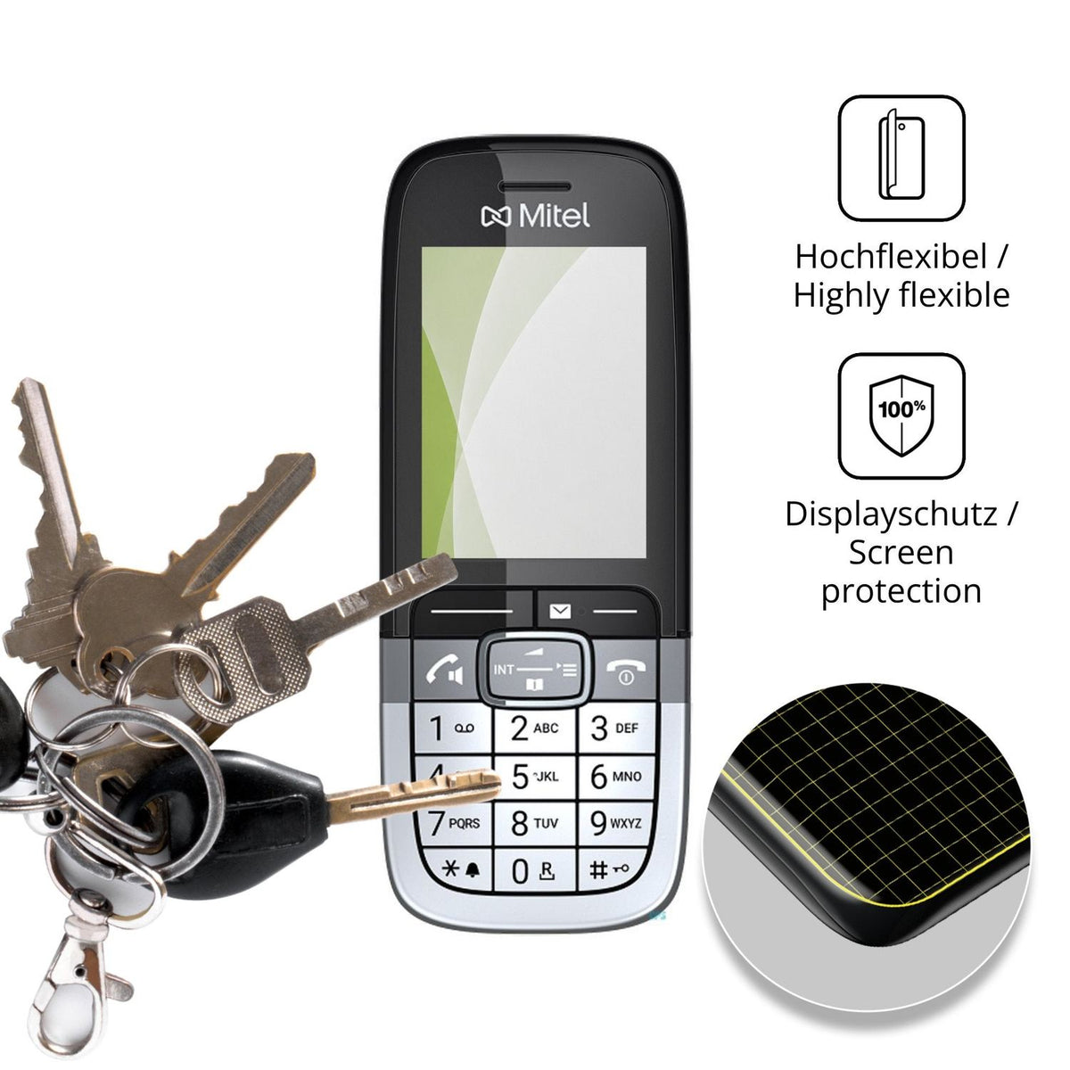 dipos Displayschutz für Mitel OpenScape DECT Phone SL7, transparente Oberfläche, perfekte Passform auch für die Rundungen