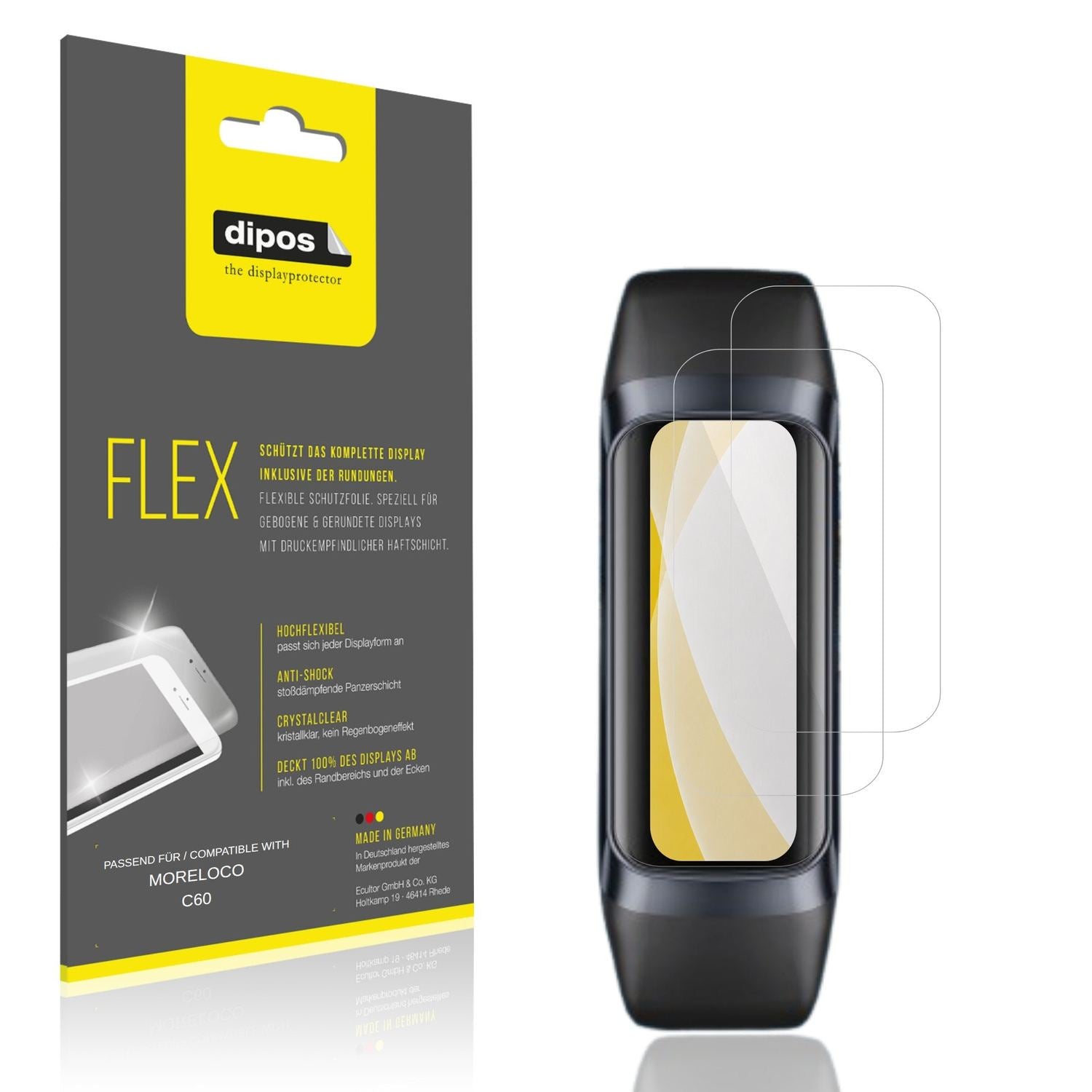 Klare Displayschutzfolie von dipos passend für MORELOCO C60, 100% Displayabdeckung und blasenfreie Montage