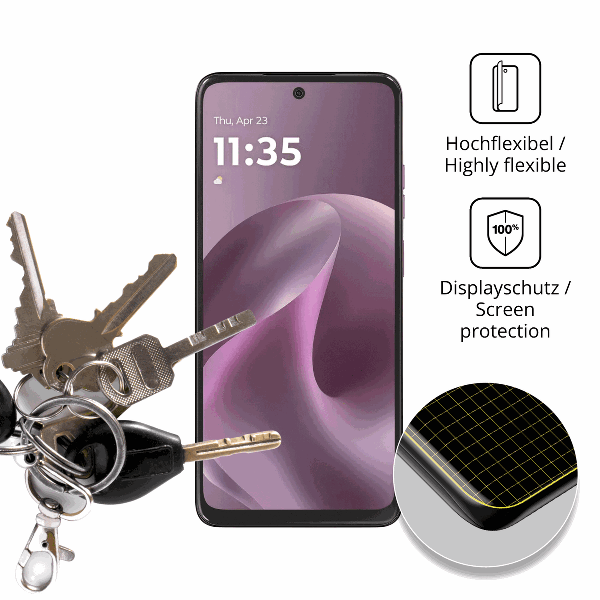 dipos Displayschutz f�r Motorola Moto G17, transparente Oberfl�che, perfekte Passform auch f�r die Rundungen