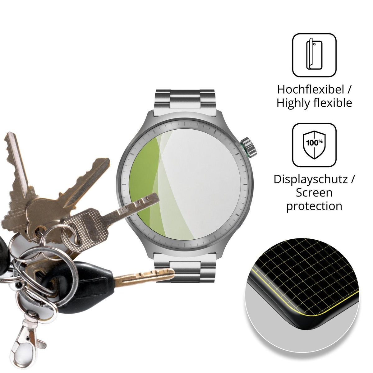 dipos Displayschutz für Motorola Moto Watch Premium, transparente Oberfläche, perfekte Passform auch für die Rundungen