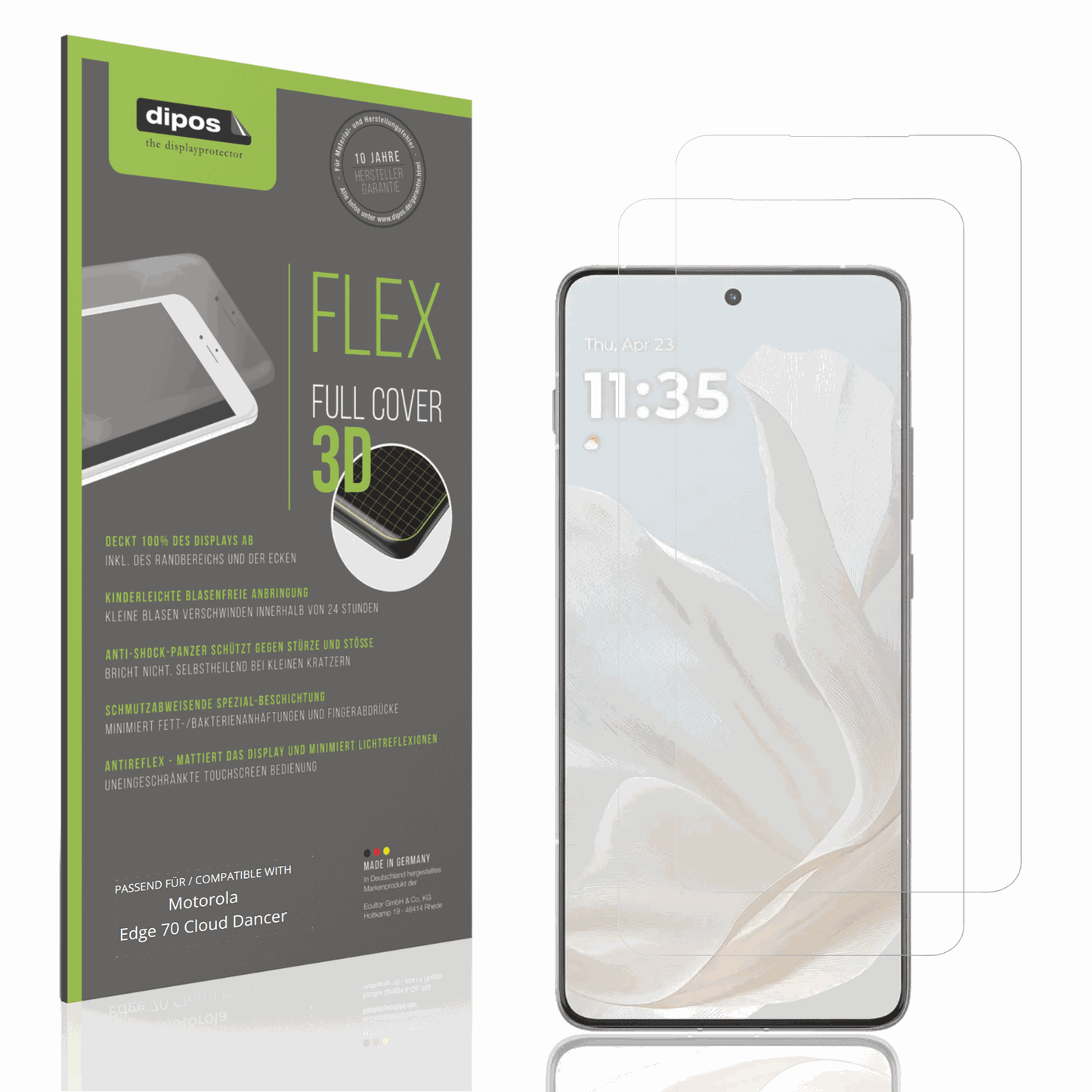 Matte Displayschutzfolie von dipos passend für Motorola Edge 70 Cloud Dancer, 100% Displayabdeckung und blasenfreie Montage