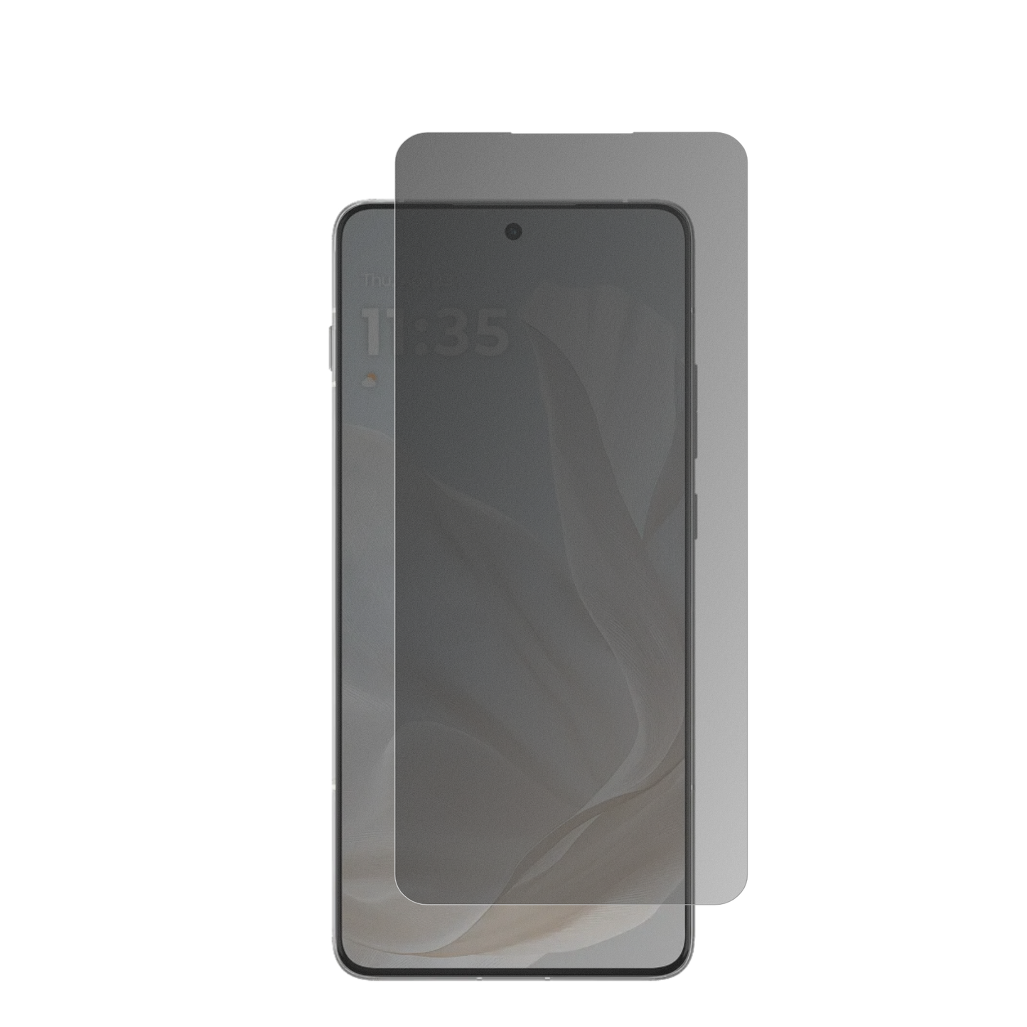 MotorolaEdge 70 Cloud Dancer mit aufgebrachter dipos Flex Schutzfolie, die seitliche Einblicke blockiert