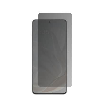 MotorolaEdge 70 Cloud Dancer mit aufgebrachter dipos Flex Schutzfolie, die seitliche Einblicke blockiert