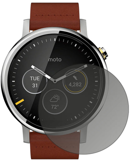 MotorolaMoto 360 (2019) mit aufgebrachtem dipos Displayschutz, der seitliche Einblicke blockiert