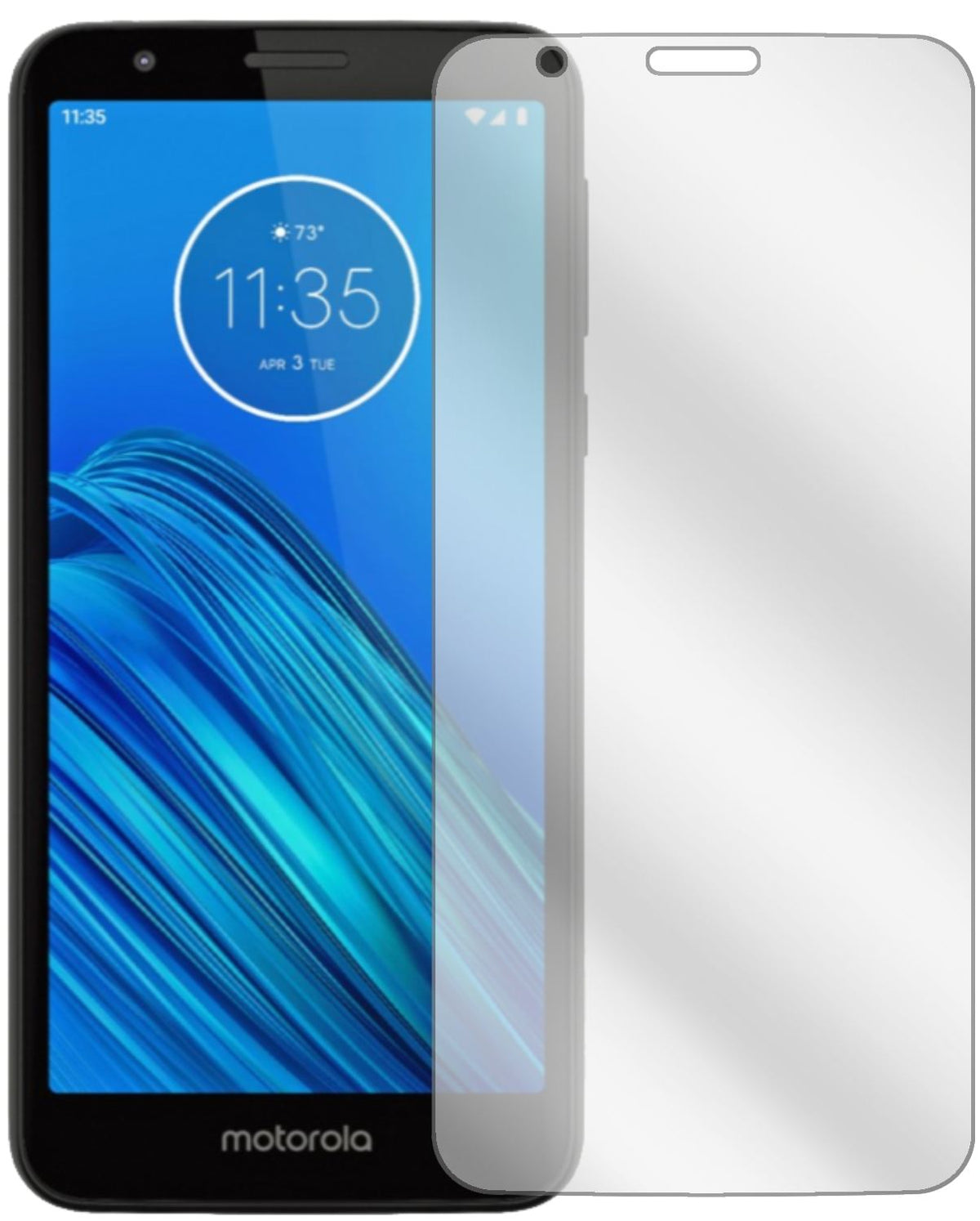 MotorolaMoto E6 mit aufgebrachter dipos Displayschutzfolie, glasklare Darstellung ohne Einschränkungen