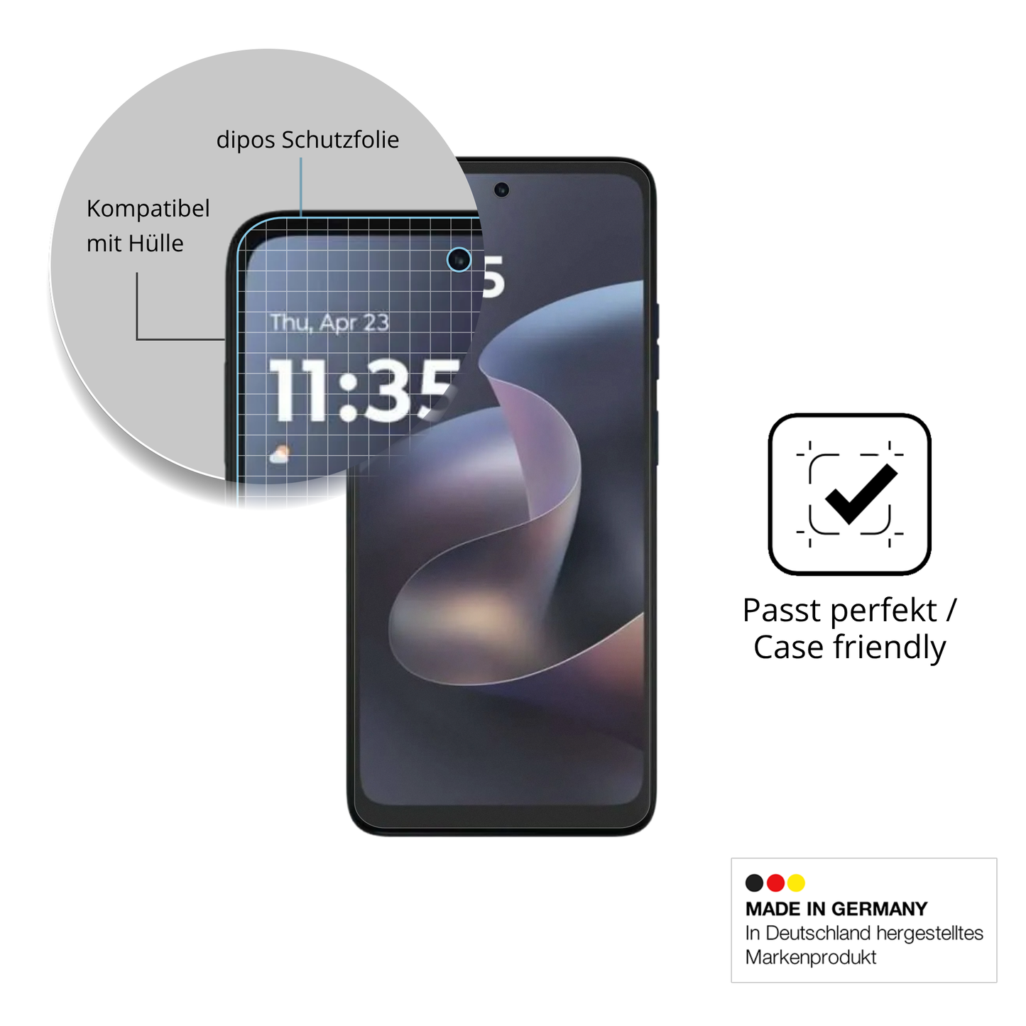 Schutzfolie mit optimaler Passform, zur Verwendung mit Hüllen geeignet