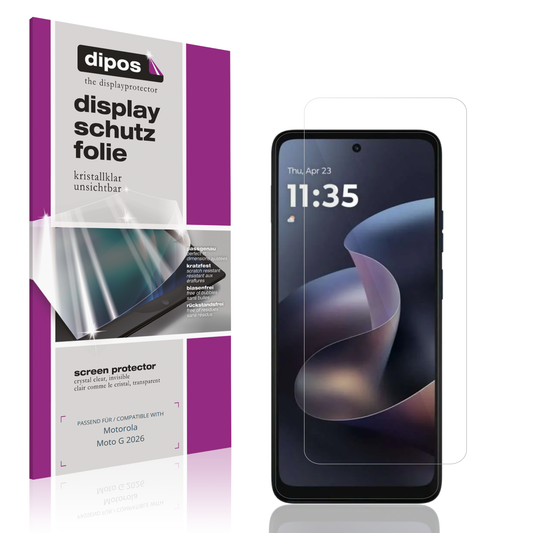 Klare Displayschutzfolie von dipos passend für motorolamoto g 2026, präziser Zuschnitt und blasenfrei montiert