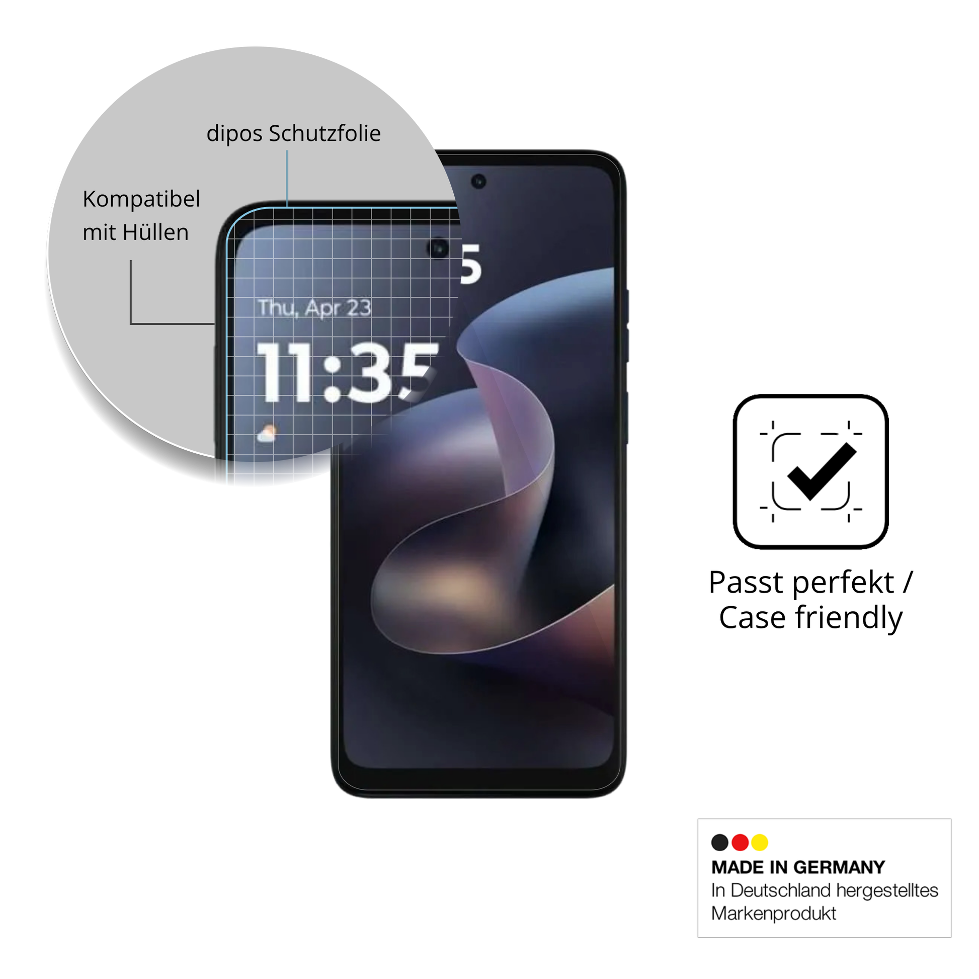 Schutzfolie mit optimaler Passform, zur Verwendung mit Hüllen geeignet