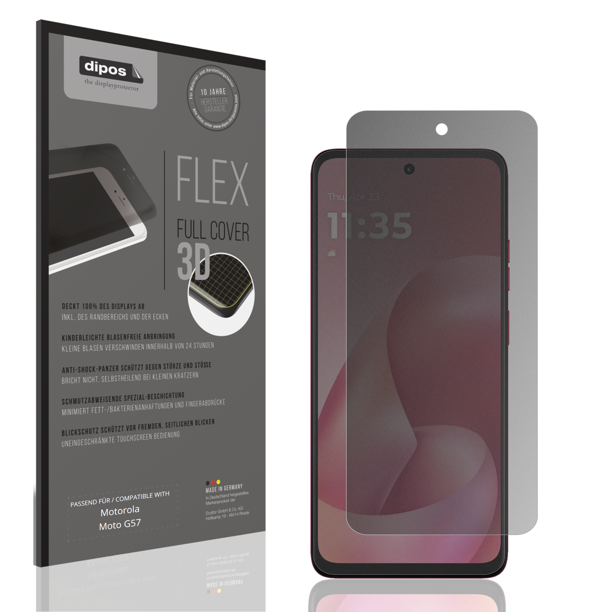 Blickschutzfolie von dipos passend für motorolamoto g57, 100% Displayabdeckung und blasenfreie Montage