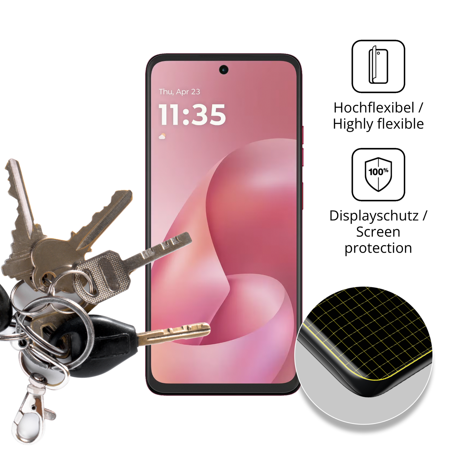 dipos Displayschutz für motorolamoto g57, transparente Oberfläche, perfekte Passform auch für die Rundungen