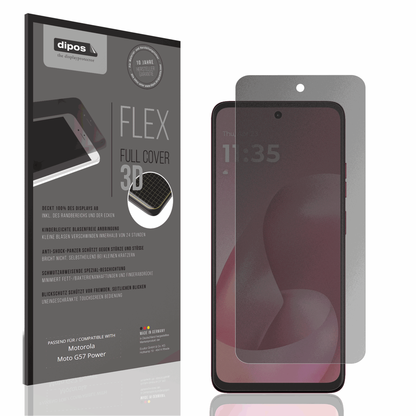 Blickschutzfolie von dipos passend für motorolamoto g57 power, 100% Displayabdeckung und blasenfreie Montage