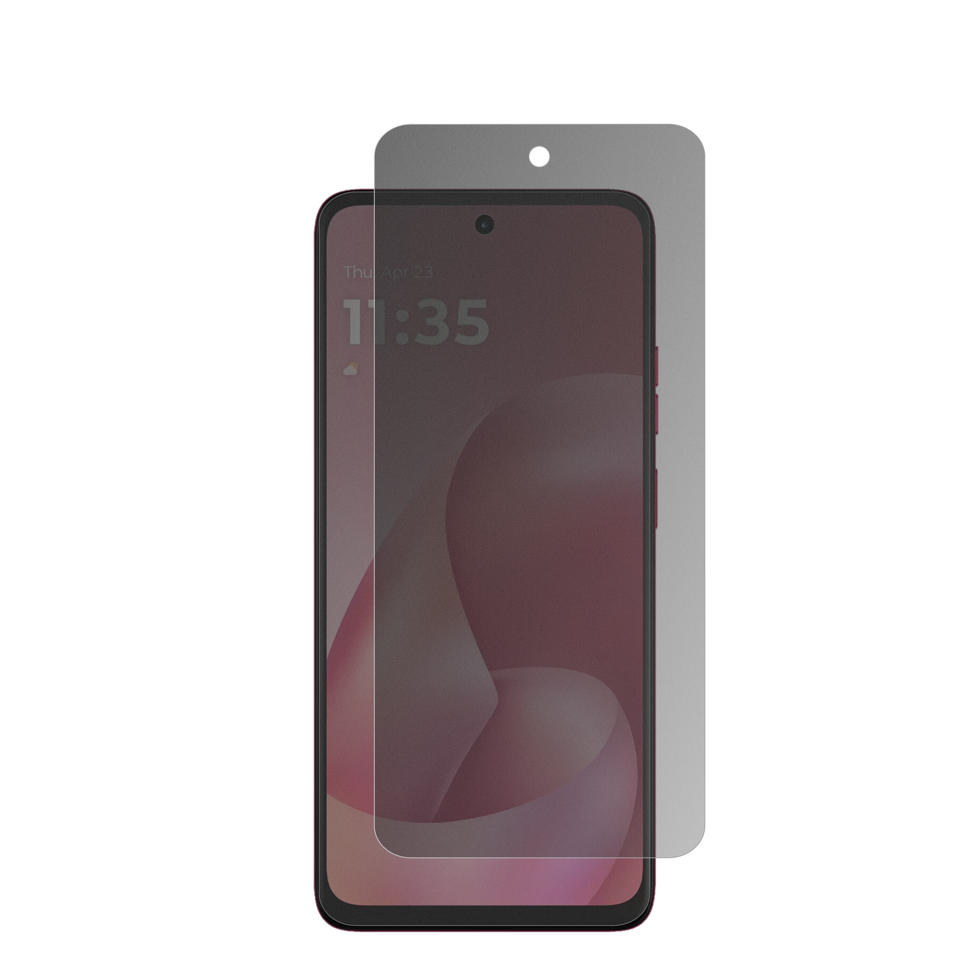 motorolamoto g57 mit aufgebrachter dipos Flex Schutzfolie, die seitliche Einblicke blockiert