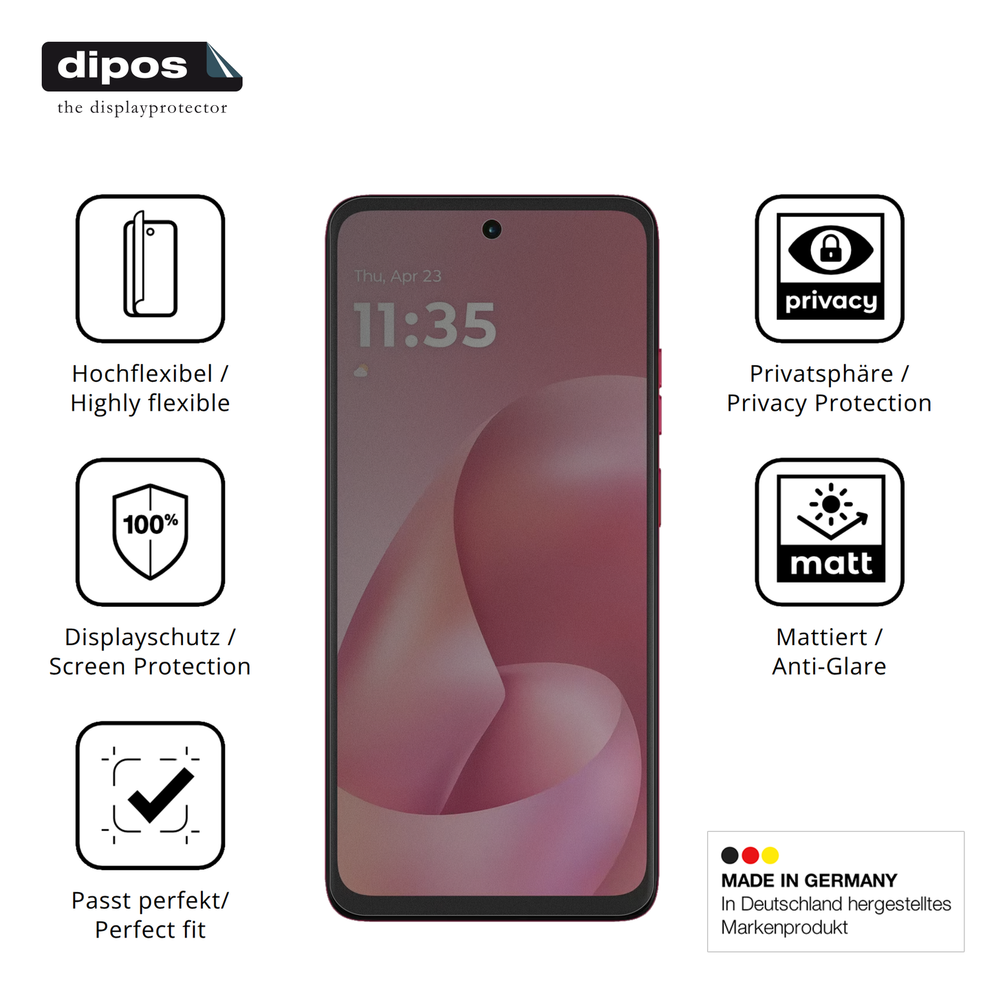 Flexible TPU-Folie passend zugeschnitten für motorolamoto g57, mit Privatsphäre-Schutz durch Sichtschutz-Folie