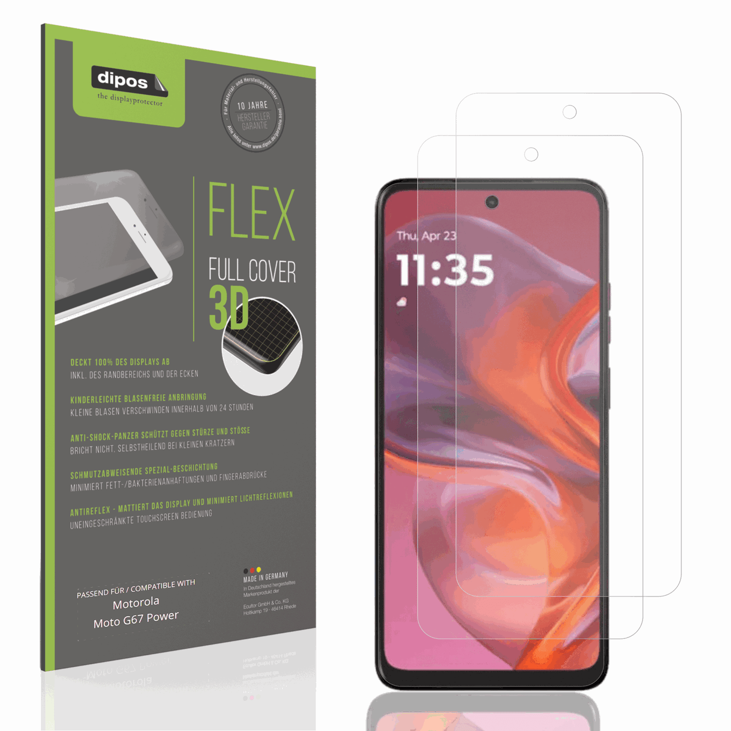 Matte Displayschutzfolie von dipos passend für motorolamoto g67 power, 100% Displayabdeckung und blasenfreie Montage