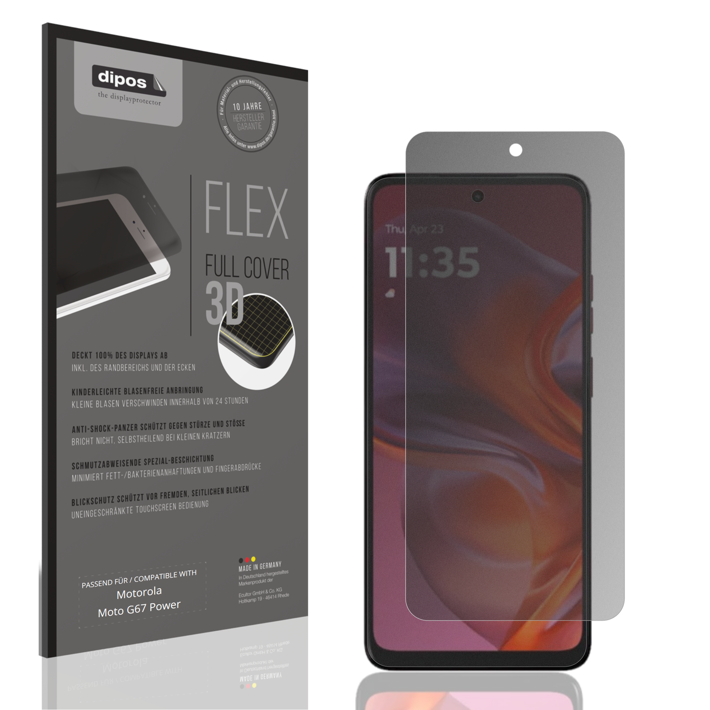 Blickschutzfolie von dipos passend für motorolamoto g67 power, 100% Displayabdeckung und blasenfreie Montage